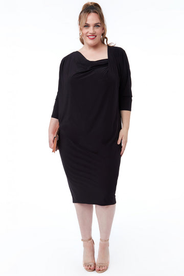 Goddiva Loose Fit Midi Dress With Asymmetric Neck Goddiva